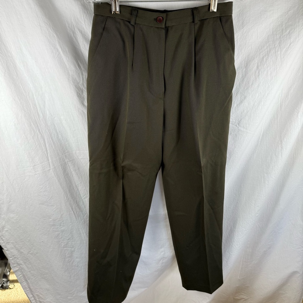 Women's Classic Olive Green Wool Dress Pants